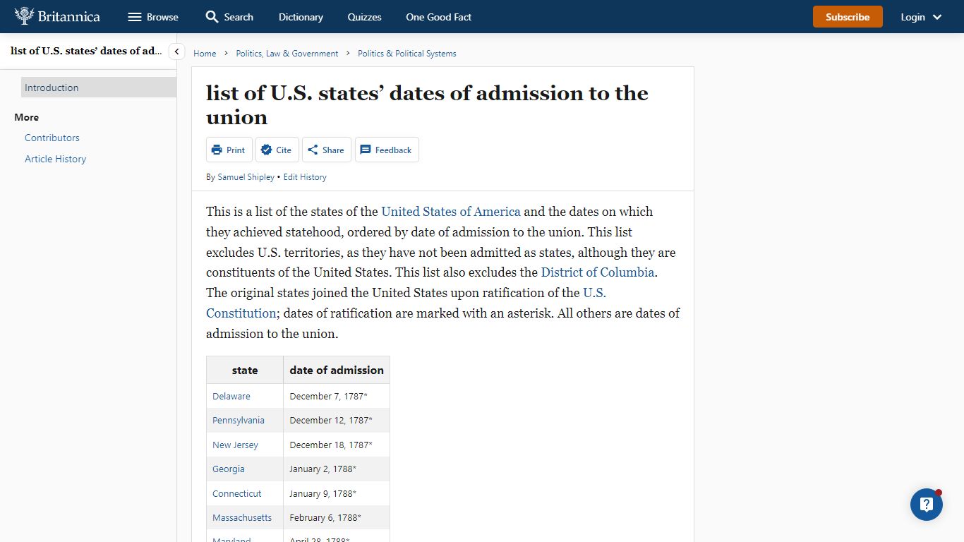 list of U.S. states’ dates of admission to the union